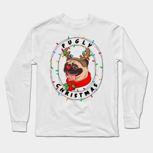 Funny Cute Pug Cool Pugly Christmas Costume Gift Long Sleeve T-Shirt